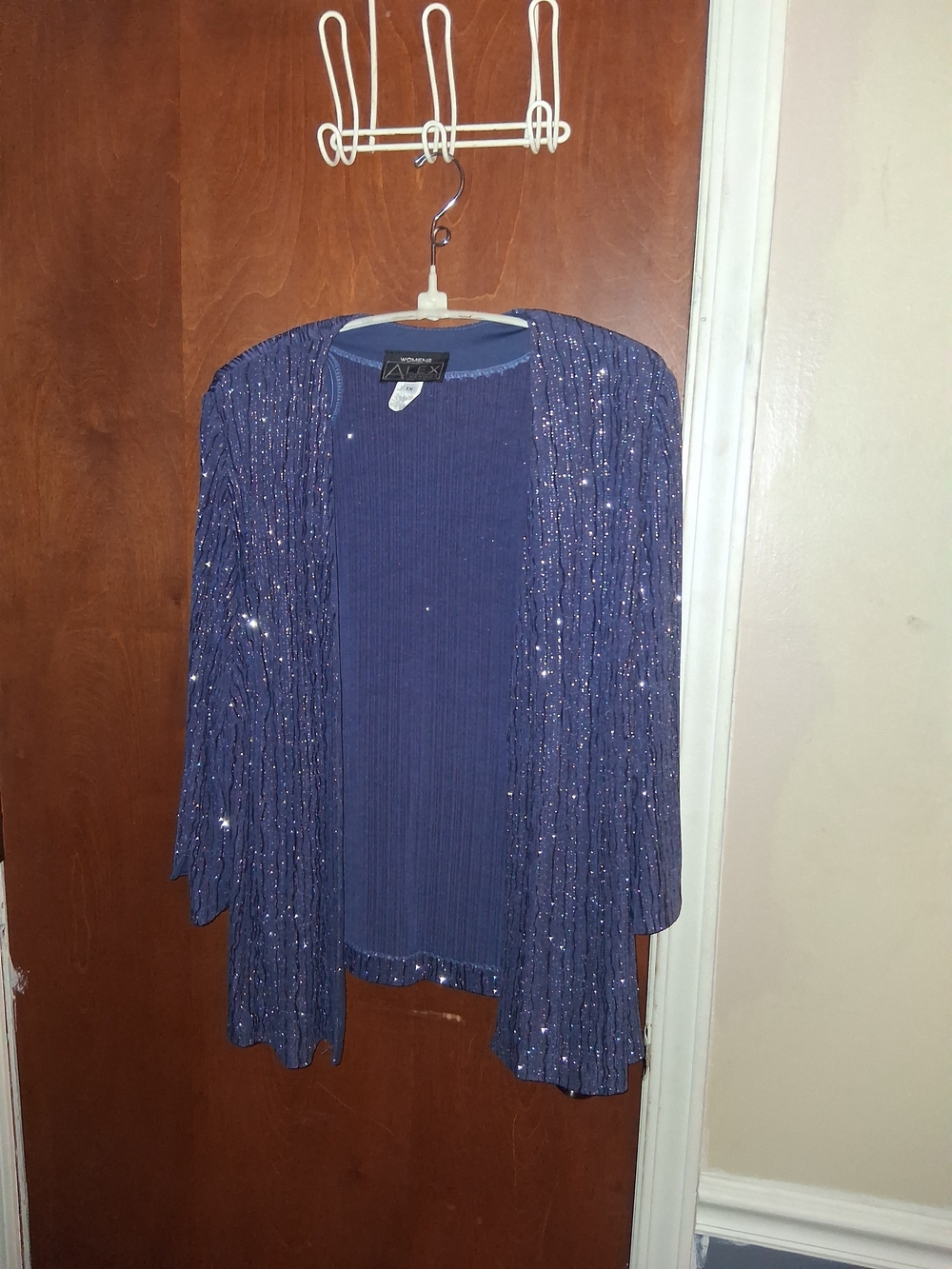 Alex Evenings Glittery Royal Blue Pleated Evening Top - Picture 4 of 6